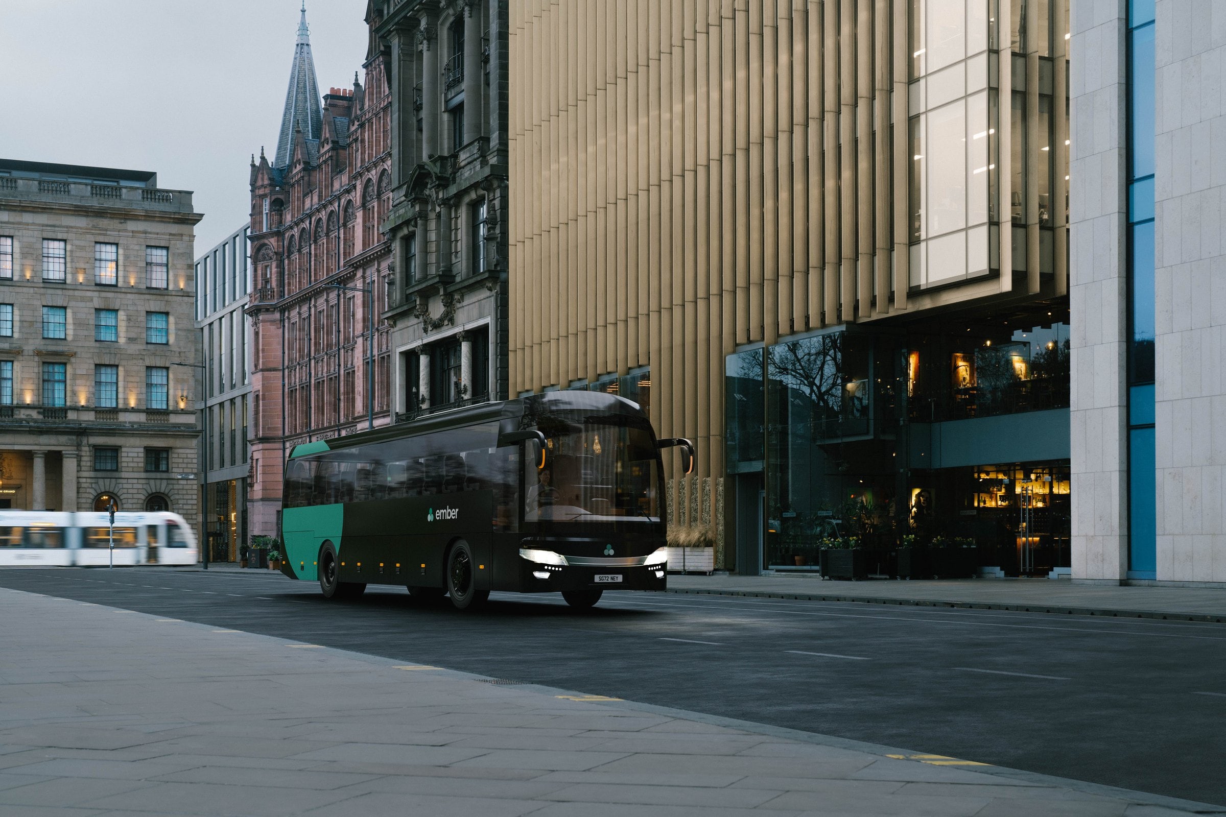 An Ember electric coach on a city street